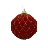 Decoris Polystyrene Bauble with Velvet and Checkered Finish 8cm - Oxblood